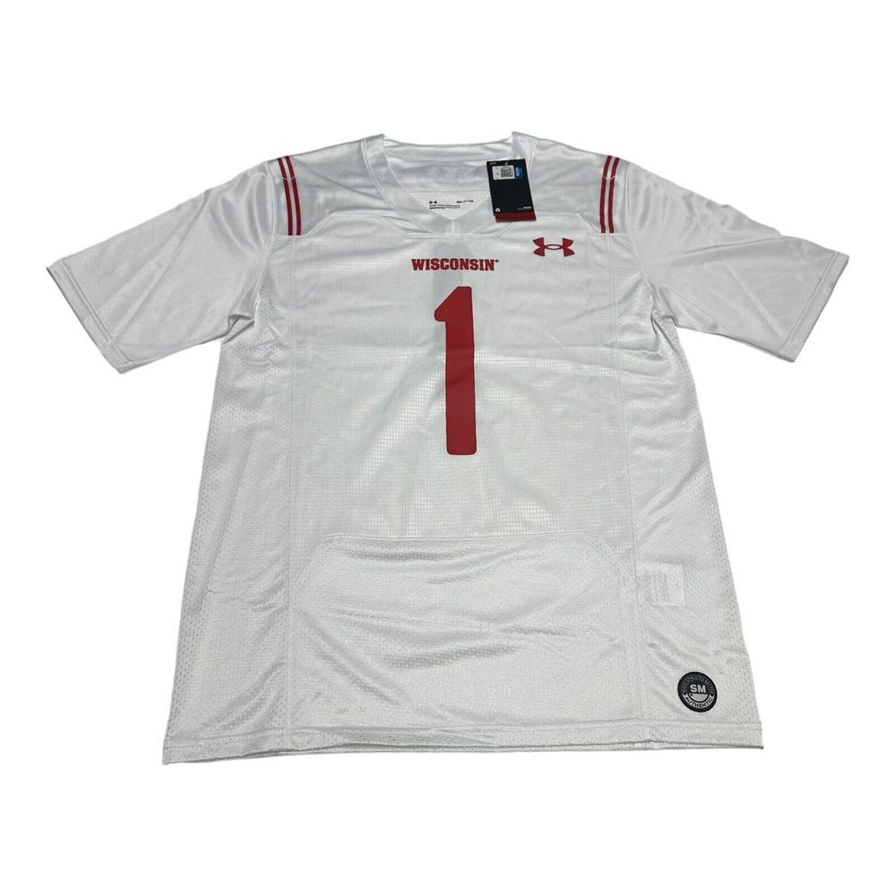 NWT Men's Wisconsin Badgers White Blank Under Armour Football Jersey NCAA Size S
